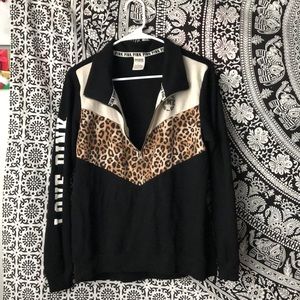 PINK Victoria's Secret Sweaters - Pink cheetah print Half zip up sweater PINK Victoria's Secret Sweaters - Pink cheetah print Half zip up sweater